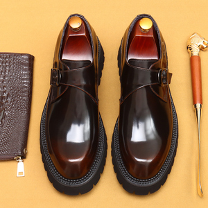 Zapatos de vestir de negocios de cuero genuino para hombre, diseño con hebilla, acabado brillante, estilo británico, suela gruesa, zapatos formales - Product Image 4