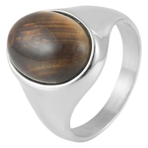 yunnique Men's Stainless Steel Tiger Eye <b>Ring</b> Bezel Setting Silver Color Geometric Design Gift Jewelry - Product Image 5