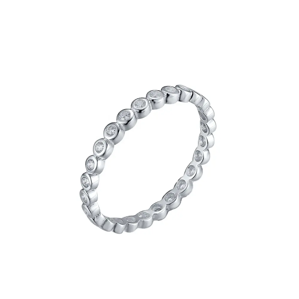 Bezel Setting Eternity Jewelry Stackable Rings Cubic Zirconia 925