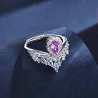 Bague Couronne en Argent S925 Plaqué Or avec Pierre Précieuse Colorée de Laboratoire en Forme de Goutte – Design de Luxe pour Demande en Mariage, Cadeau d'Anniversaire