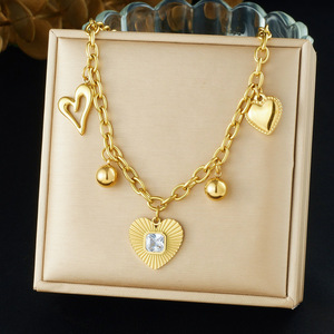 Fashion Gold Plated Heart Pendant Necklace Stainless Steel Chain With Crystal Charm Gift Jewelry - Product Image 1