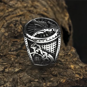 European American Style Men's <b>Titanium</b> Steel <b>Ring</b> Viking Raven Pattern Double Sided Wolf Design Hip Hop Jewelry Gift - Product Image 3