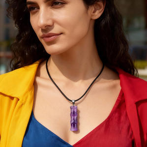 Collier pendentif en <span class=keywords><strong>pierre</strong></span> naturelle et bambou, perles <span class=keywords><strong>de</strong></span> quartz améthyste et quartz rose, collier <span class=keywords><strong>de</strong></span> guérison en cristal pour femme - Product Image 2
