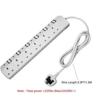 13a 6 गिरोह एसी आउटलेट पावर स्ट्रिप सुरक्षा चिह्न यूके प्लग एक्सटेंशन लीड स्विच लाइट के साथ दीवार के लिए लीड स्विच - Product Image 2