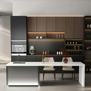 Cuisine ouverte moderne minimaliste sur mesure, entièrement en bois MDF, options de taille et de couleur disponibles - Product Image 1