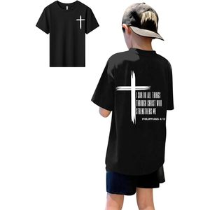 เสื้อยืดเด็กชาย FOXA ลายคริสเตียน ข้อพระคัมภีร์ฟิลิปปี 4:13 ผ้าฝ้าย พิมพ์ลายทางศาสนา สำหรับเด็ก - Product Image 1