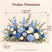 Décoration d'allée de mariage personnalisée en gros, chemin de table floral en soie fait main, fleurs artificielles mixtes bleues et blanches, réutilisable pour cérémonie et banquet
