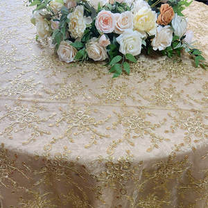 थोक 120 इंच सोने की कढ़ाई फीता ओवरले टेबल में लक्जरी राउंड फैंसी टेबल कवर - Product Image 2