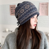 Bonnet en tricot jacquard Fair Isle unisexe, mode automne/hiver, chaud, avec cordon de serrage, bord roulé, style vintage