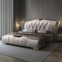 Lit en cuir noir italien de luxe, vente en gros, ensemble de lit moderne haut de gamme, mobilier de chambre à coucher, lit king-size rembourré avec rangement pour hôtel