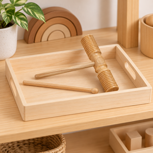 Agogô in Legno di Gomma Bicolore con Martello, Strumento <span class=keywords><strong>a</strong></span> Percussione Scanalato per l'Apprendimento Musicale Precoce dei Bambini - Product Image 5
