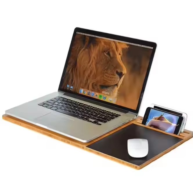 Portable Computer Desk Tray Laptop Tray Bamboo Laptop Stand with Mouse Pad and Cooling Holes