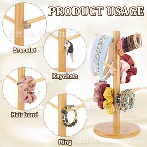 Soporte para guardar joyas con forma de rama de árbol, organizador de cuerdas y gomas para el pelo de madera maciza, expositor de pulseras y brazaletes, para tocador - Product Image 4
