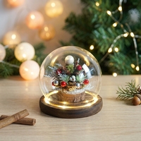 Mini sapin de Noël avec fleurs séchées sous cloche en verre, ornement de Noël