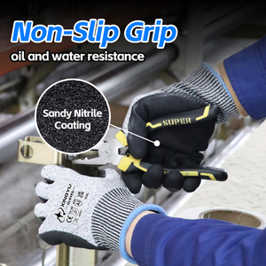 Gants anti-coupure XINGYU HPPE EN388 4544, résistants aux huiles, avec revêtement nitrile sableux, niveau 5 de résistance à la coupure, gants de travail de sécurité robustes - Product Image 4