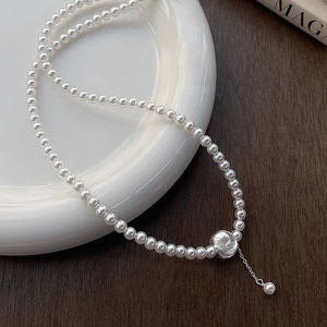 French Style Faux Pearl Necklace S925 <b>Silver</b> Tassel <b>Choker</b> Party Elegant Jewelry - Product Image 2