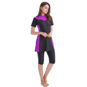 Customized Logo Anti-UV <strong>Swimdress</strong> <strong>for</strong> Muslim <strong>Women</strong> Girls Ladies Button Solid Color Nylon Spandex Swimsuits Short Sleeves Pants - Product Image 5