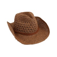 Chapeau de cowboy pliable en papier, style western, tissé à la main au crochet, avec sangle, pour femmes et hommes, idéal pour la plage, la pêche et les voyages