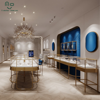 Vitrine de présentation de bijoux en verre sur pied métallique moderne avec éclairage LED, écologique et robuste, pour magasin de détail