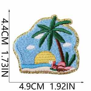 Patchs thermocollants en chenille brodés à bordure scintillante, style plage estival, motifs étoile de mer, dauphin, appareil photo, crabe, coquillage, conque, pour la décoration - Product Image 5