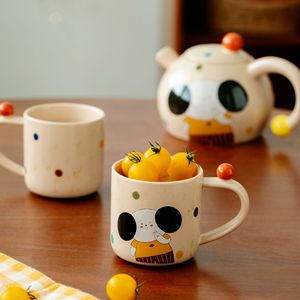 Ensemble théière et tasses <span class=keywords><strong>en</strong></span> céramique <span class=keywords><strong>vintage</strong></span> à motif de <span class=keywords><strong>chien</strong></span> à grandes oreilles, avec plateau <span class=keywords><strong>en</strong></span> bois, style dessin animé - Product Image 4