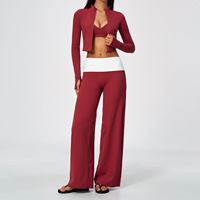 Nouvel ensemble de yoga, coupe ajustée, col montant, manches longues, color-block, contrôle du ventre, effet push-up, vêtements de sport respirants