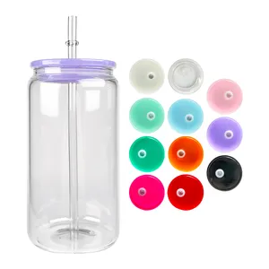 غطاء pp لزجاج 16 أونصة أغطية بلاستيكية أكريليك بديلة ملونة خالية من BPA مع فتحة قش لزجاج كرة الثلج