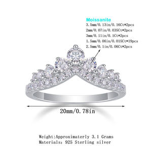 Queen Crown S925 cincin pernikahan perak wanita, pita berlian Moissanite untuk wanita elegan dan mewah - Product Image 2