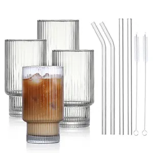 Stacking Mugs Vintage Glassware Ice Coffee Mug Beer Cocktail Glasses Set Transparent Origami Style Glass Cup