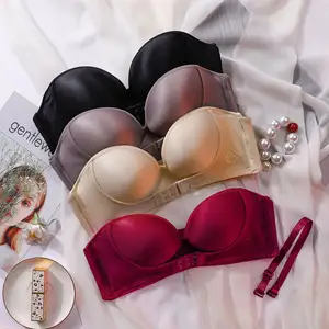 Plus Size D E F Cup Invisible Push Up Bra Sexy Wireless Strapless Seamless Uplift Bra Front Buckle Closure Padded bras