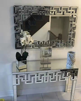 Table console moderne de luxe avec miroir peinte en or Mobilier de salon d'hôtel d'entrée populaire avec ensemble de miroirs muraux Matériau en verre