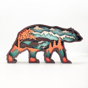 Uionen Oso de Madera Tallado Multicapa con Diseño Hueco, Adorno Artesanal Coleccionable de Animal para el Hogar, Escritorio o Mesa - Product Image 1