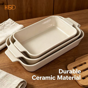 Ensemble moderne et minimaliste de 3 plats rectangulaires en céramique avec poignées, résistants au four et au lave-vaisselle, pour la cuisson - Product Image 3