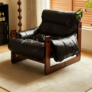 Poltrona Reclinabile Tenghang Mid Century Jersey Island <span class=keywords><strong>con</strong></span> Struttura in Legno Massello e Rivestimento in Pelle, <span class=keywords><strong>Divano</strong></span> Singolo per Soggiorno, Camera da Letto, Arredamento Casa - Product Image 1