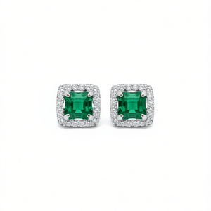 Pendientes de tuerca con corte esmeralda verde E2528 para mujer, joyería geométrica clásica de aleación, pendientes de moda para fiesta. - Product Image 1