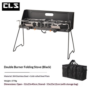 Estufa de Gas Portátil Plegable de Doble Quemador de Acero Inoxidable para Acampar al Aire Libre, Resistente al Viento, Encendido Manual Ligero - Product Image 5