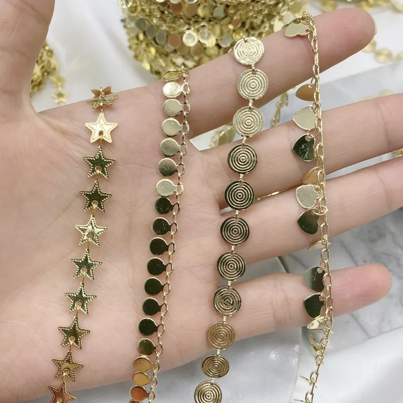 Chaînes en laiton plaqué or pour la fabrication de bracelets, accessoires de bijoux, en forme de cœur et d'étoile, colliers et bracelets, faits à la main