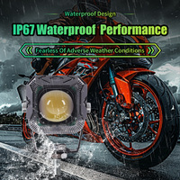 Projecteur LED 30W pour moto avec lentille en cristal, feux de jour DRL œil d'ange rouge et bleu, feux de croisement/route, antibrouillard pour moto tout-terrain, VTT, UTV, SUV