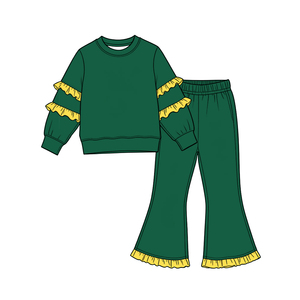 Conjuntos de Moda para Niñas al por Mayor: Blusa con Volantes y Pantalones Acampanados Estampados para Equipos Escolares, Estilo Festivo, Algodón Orgánico Suave, Tendencia - Product Image 3