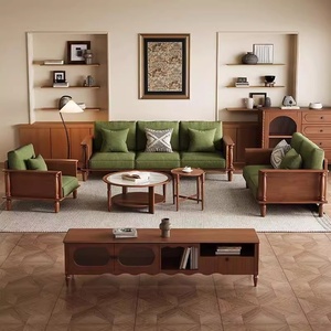 Ensemble de canapés en bois massif et éponge, style médiéval, design européen et américain, amovible et lavable, pour salon, petite salle de sport, entrepôt - Product Image 1