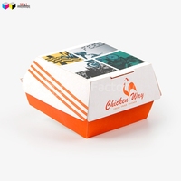Boîte à hamburger et frites en papier, personnalisable, dimensions sur mesure, matière alimentaire 100% jetable, logo personnalisé.
