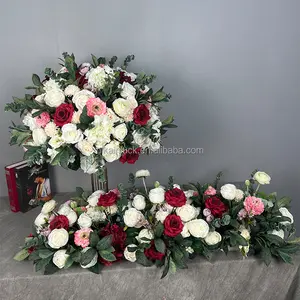 婚礼桌摆件逼真的丝绸玫瑰婚礼花球组白色和红色玫瑰与丝绸叶子花的活动