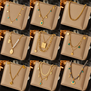 Fashion Layered Necklace Zinc Alloy Oval Turquoise Pendant Star Moon Motif Multi Story Design Yiwu Origin - Product Image 1