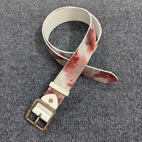 Cinturón de Cuero con Diseño de Salpicaduras de Sangre Pixeladas, Cinturón de Cuero Vacuno con Hebilla de Tornillo Fija, Estilo Gótico Y2K, para Jeans