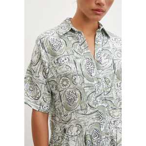 Robe midi boutonnée Mango, couleur kaki, col à revers, coupe trapèze, tissu tissé respirant, robe décontractée pour tous les jours - Product Image 2