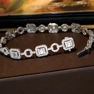 Pulseira de ouro 18k liso, pulseira com diamante e tênis de bagueta, bracelete feminino dourado 18k