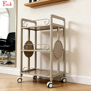 Chariot de beauté beige clair pour salon de beauté W-x209 à 3 niveaux avec garde-corps 360 °   Roues universelles pour salon - Product Image 3
