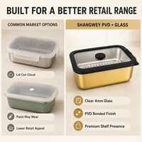 Boîte à lunch de luxe en acier inoxydable avec revêtement PVD, couvercle en verre noir, boîte bento durable brevetée LFGB, marché européen, OEM ODM