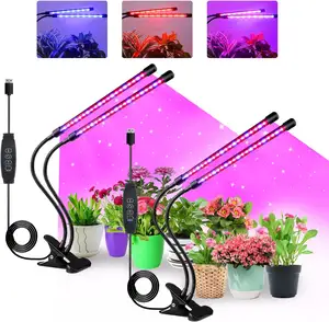 Лампа для растений с зажимом полного спектра, 3 головки, светодиодная лампа для выращивания с белыми красными синими лампочками для комнатных растений
