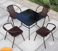 Ensemble de salle à manger d'extérieur moderne et durable Aibike 4 pièces avec chaises en métal, table ronde en verre trempé noir, anneau en fer, garantie 1 an